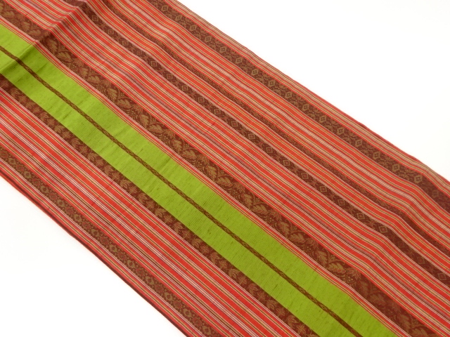 JAPANESE NAGOYA OBI / TSUMUGI / WOVEN RHOMBUS & FLORAL PLANTS
